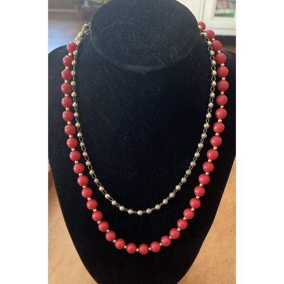 Napier Jewelry - Napier Two Tier Red And Gold Tone Beaded Necklace